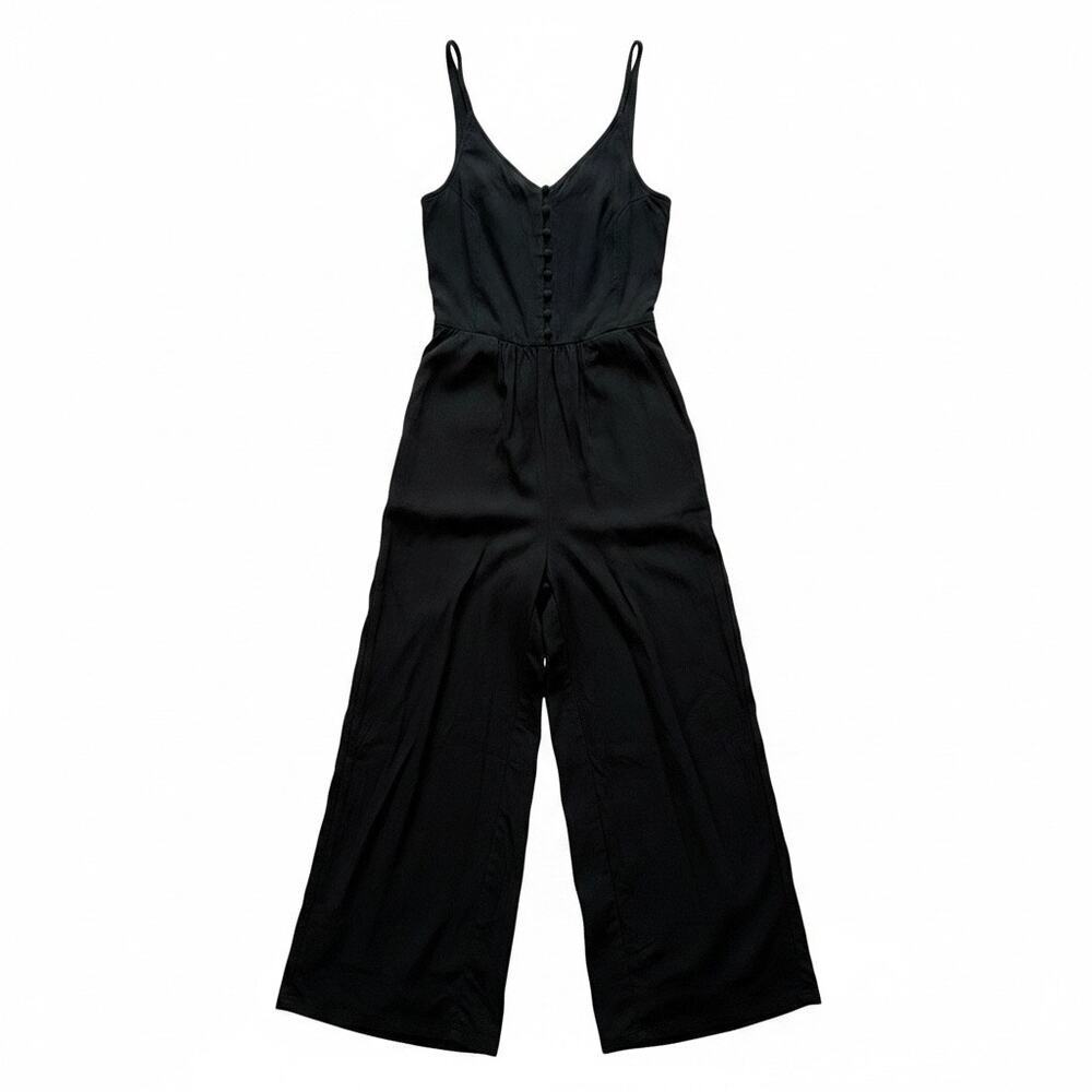 Madewell Black Wide Leg Jumpsuit Smocked Sleeves 2 Vacation Boho Chic Casual